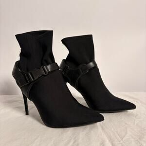 Black Ribbon Sock Boots - Size 8